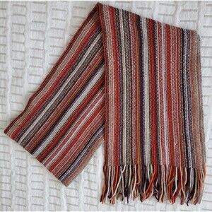 William Brunton Hand Knit Scotland Women  Lambswool Scarf approx 78x9.5" Fringe